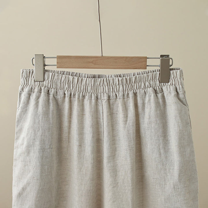 Buddha Stones Commute Retro-Baumwollhose mit weitem Bein und Taschen, schlichtes Spitzen-Patchwork-Design, Länge 7–8