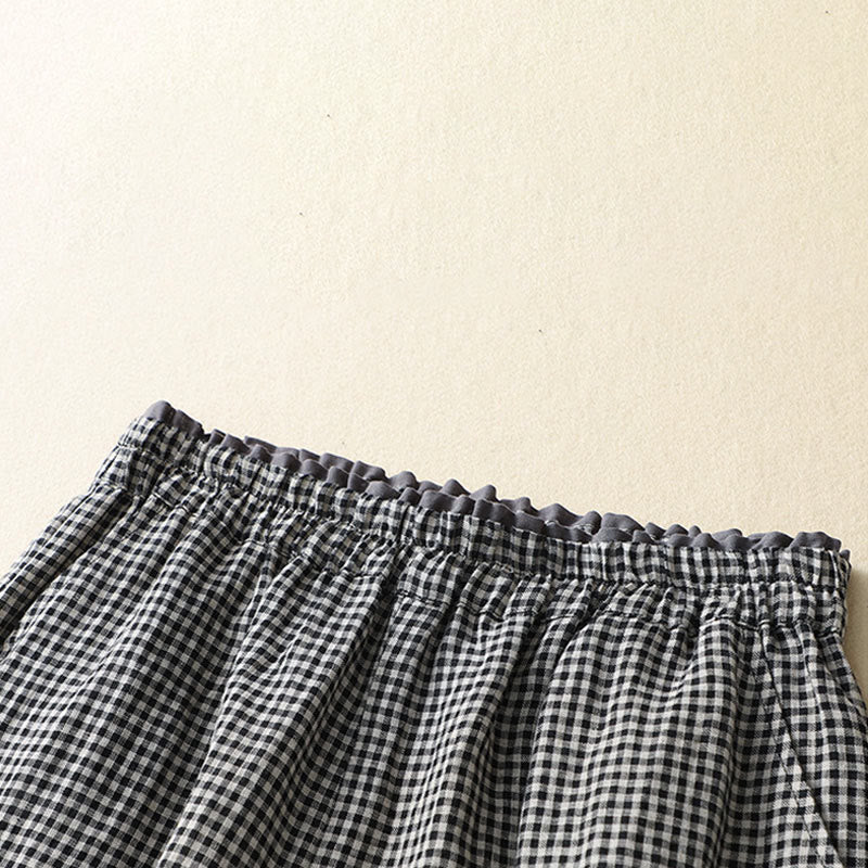 Buddha Stones Commute Casual Karomuster 7-8 Länge Damen Weite Hose aus Baumwollleinen mit Taschen - image 10