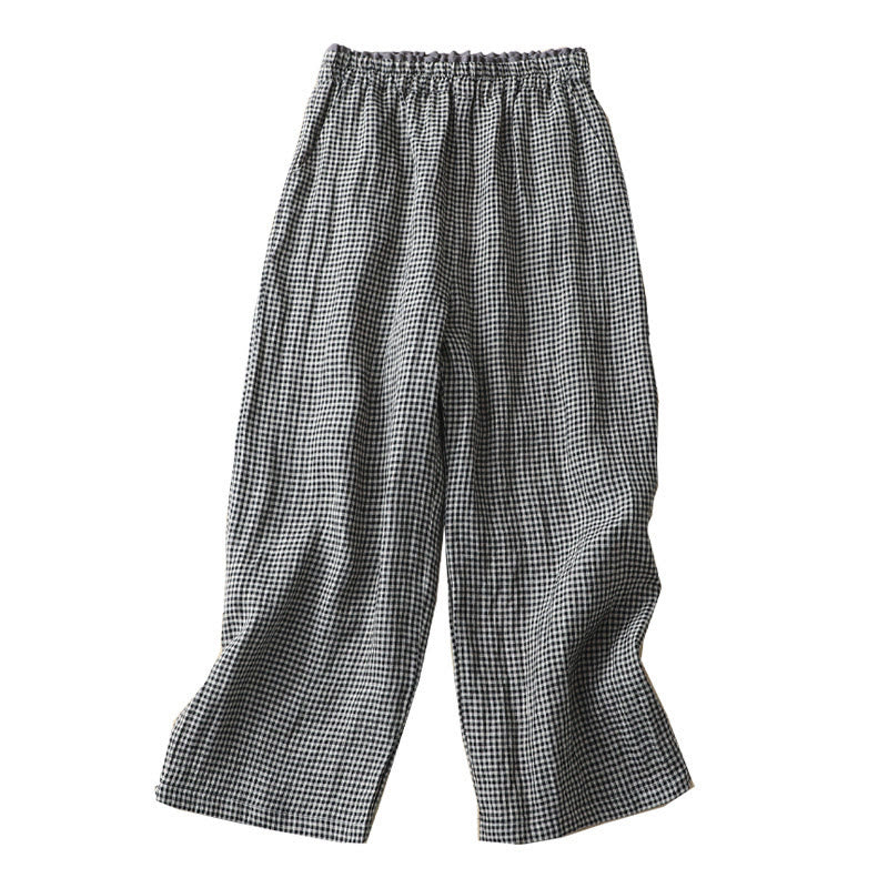 Buddha Stones Commute Casual Karomuster 7-8 Länge Damen Weite Hose aus Baumwollleinen mit Taschen - image 15