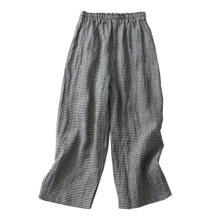 Buddha Stones Commute Casual Karomuster 7-8 Länge Damen Weite Hose aus Baumwollleinen mit Taschen - image 15