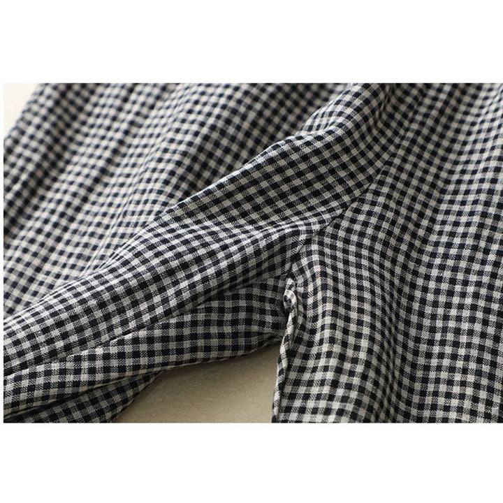 Buddha Stones Commute Casual Karomuster 7-8 Länge Damen Weite Hose aus Baumwollleinen mit Taschen - image 14