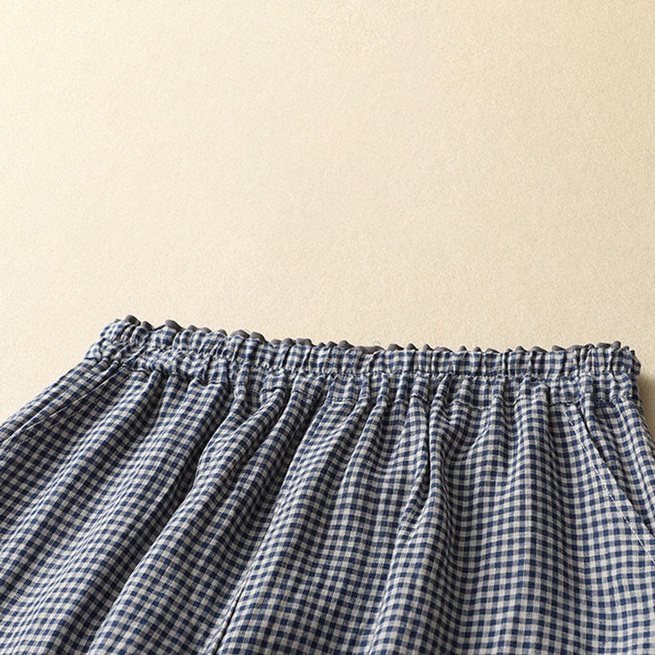 Buddha Stones Commute Casual Karomuster 7-8 Länge Damen Weite Hose aus Baumwollleinen mit Taschen - image 2