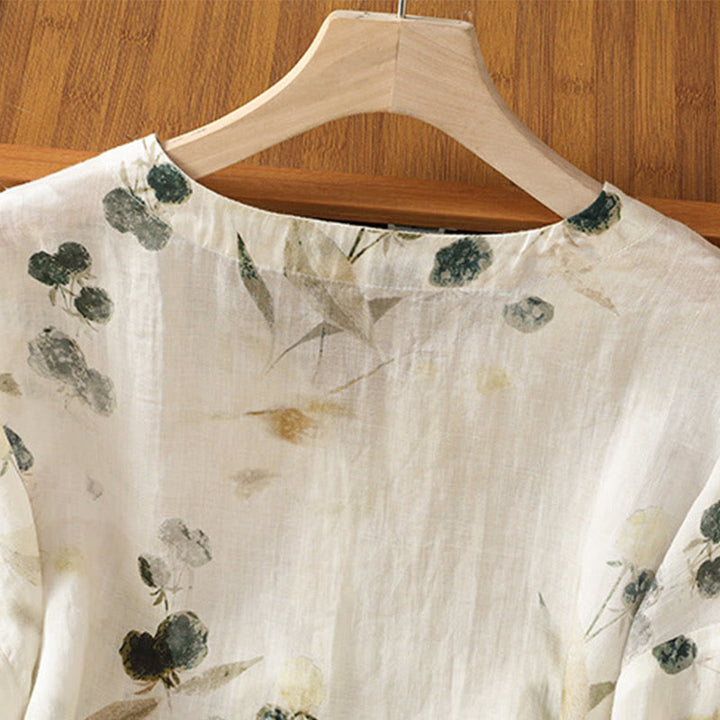 Damen-T-Shirt aus Polyester mit Dreiviertelärmeln, V-Ausschnitt, Knopfleiste und Buddha Stones -Motiv - image 4