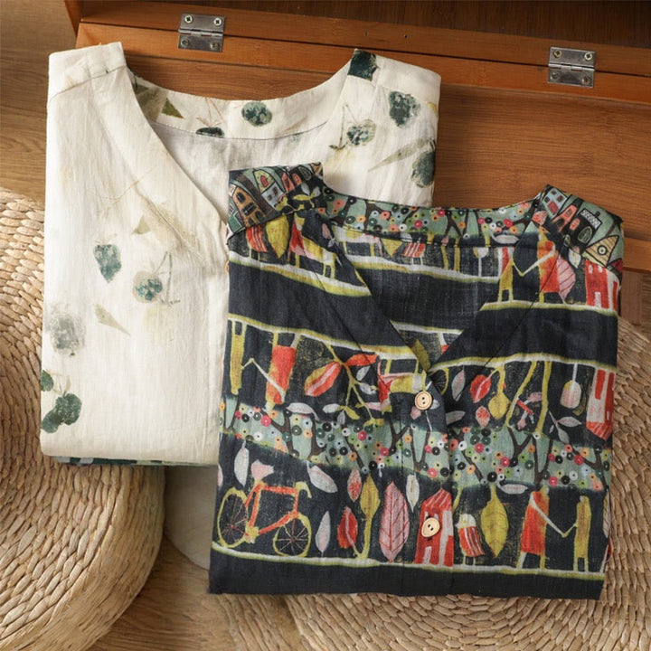 Damen-T-Shirt aus Polyester mit Dreiviertelärmeln, V-Ausschnitt, Knopfleiste und Buddha Stones -Motiv - image 17