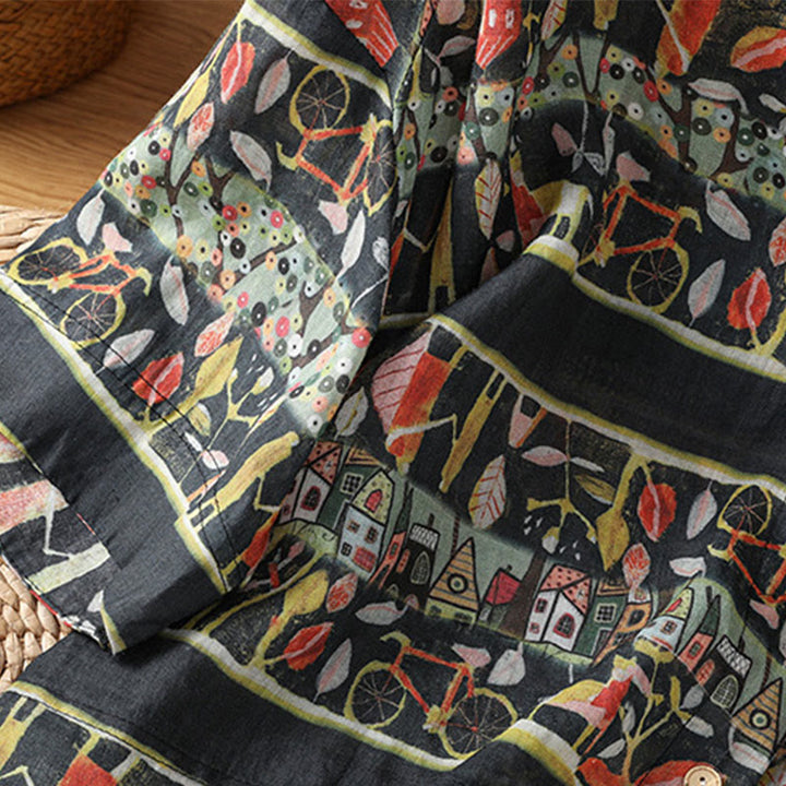 Buddha Stones Pflanzendruck V-Ausschnitt Knopfdesign Damen Polyester Dreiviertelärmel Hemd Strickjacke - image 12