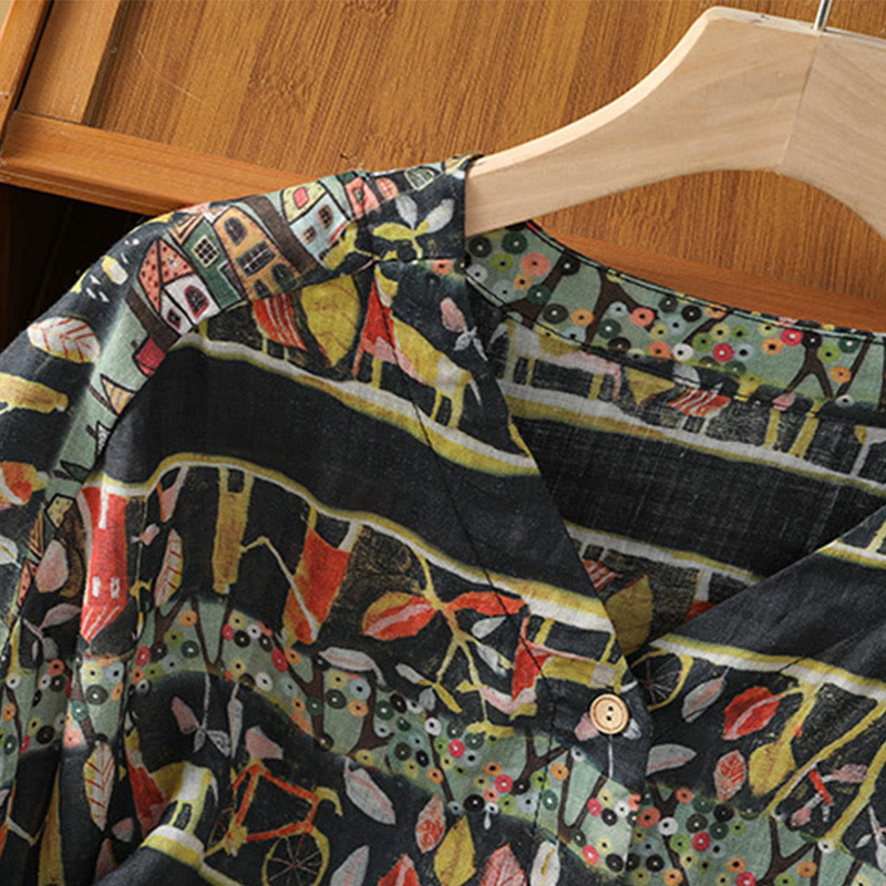 Damen-T-Shirt aus Polyester mit Dreiviertelärmeln, V-Ausschnitt, Knopfleiste und Buddha Stones -Motiv - image 13