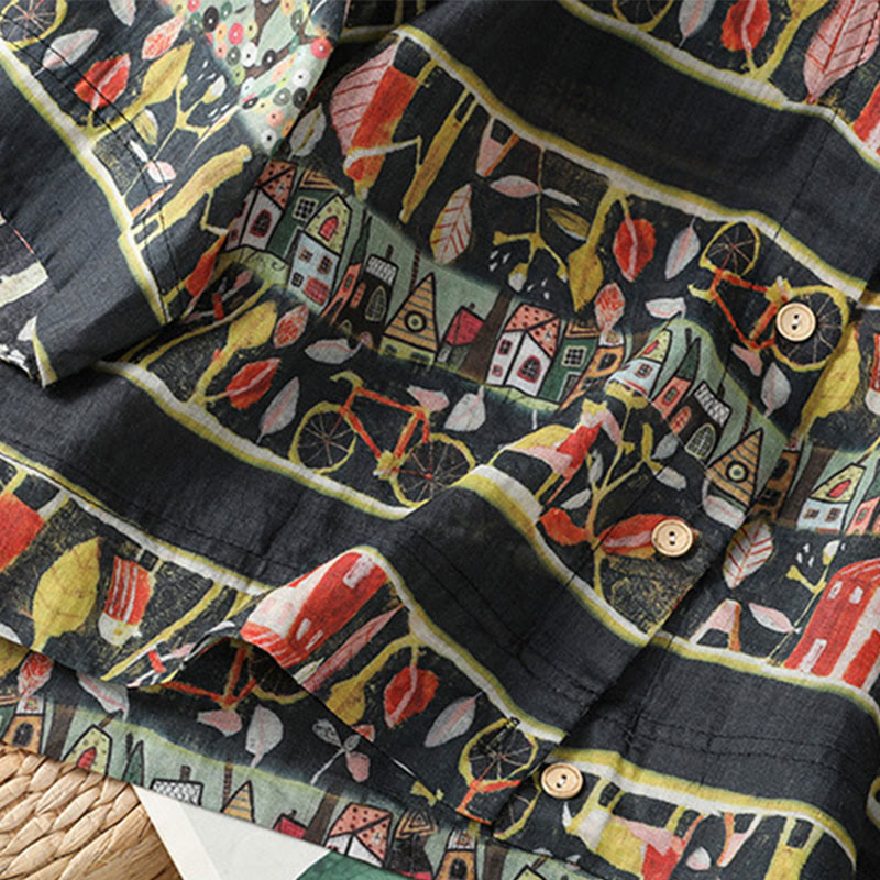 Buddha Stones Pflanzendruck V-Ausschnitt Knopfdesign Damen Polyester Dreiviertelärmel Hemd Strickjacke - image 15