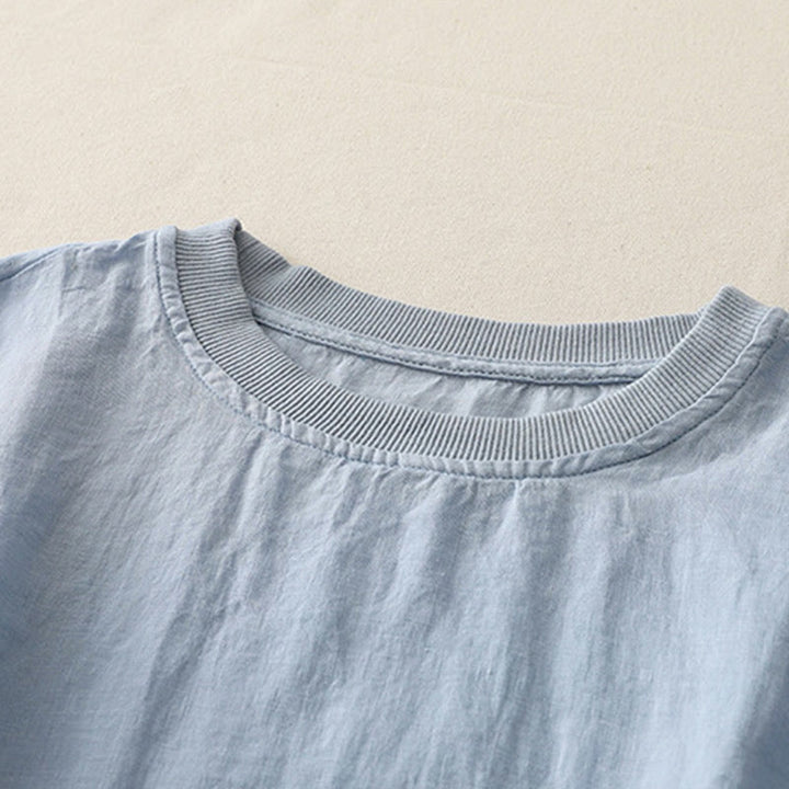 Buddha Stones Plain Threaded Crew Neck Design Damen Polyester Kurzarmhemd - image 1
