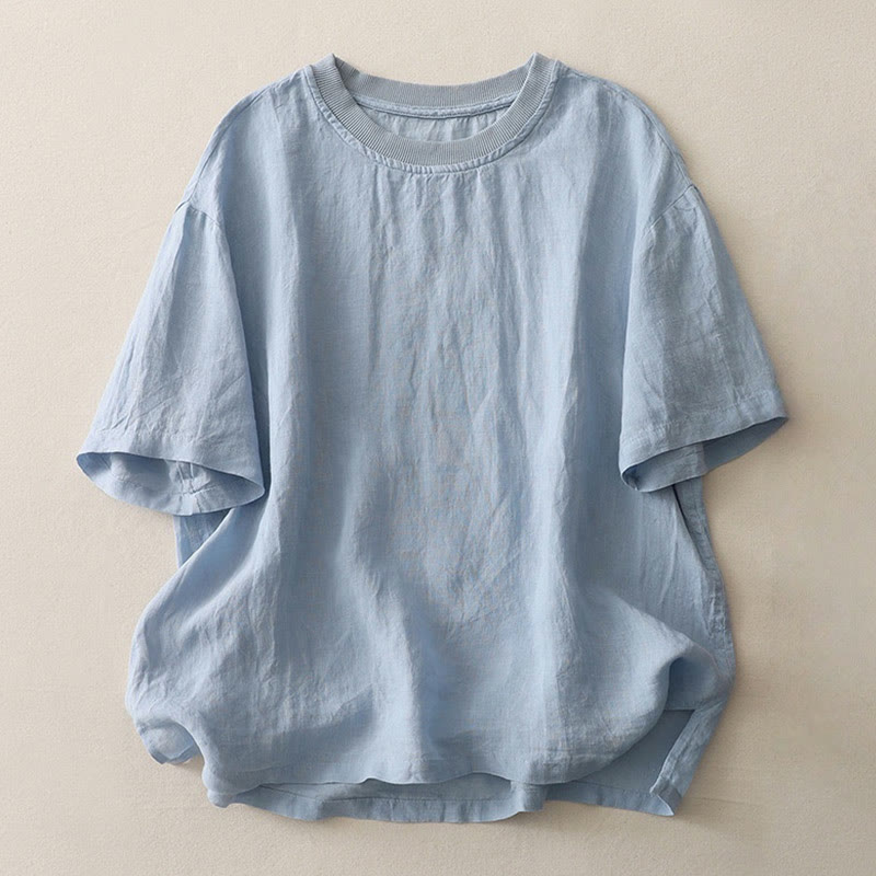 Buddha Stones Plain Threaded Crew Neck Design Damen Polyester Kurzarmhemd - Hellblau - US14, UK/AU18, EU46 (2XL) - image 0