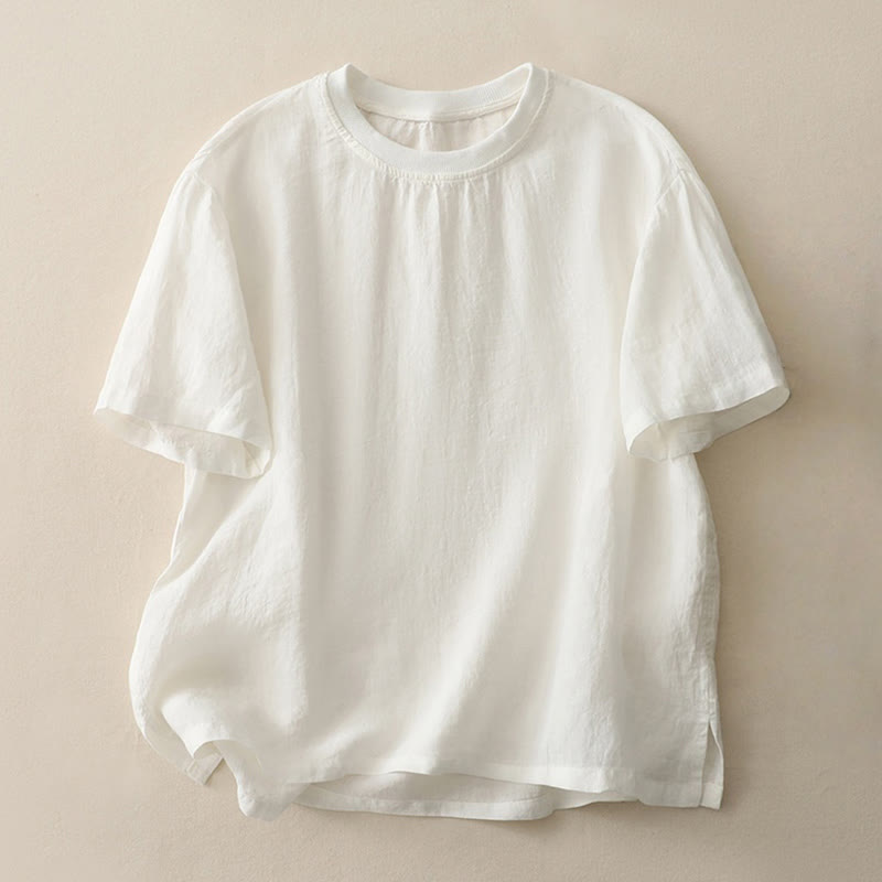 Buddha Stones Plain Threaded Crew Neck Design Damen Polyester Kurzarmhemd - Schnee - US14, UK/AU18, EU46 (2XL) - image 4