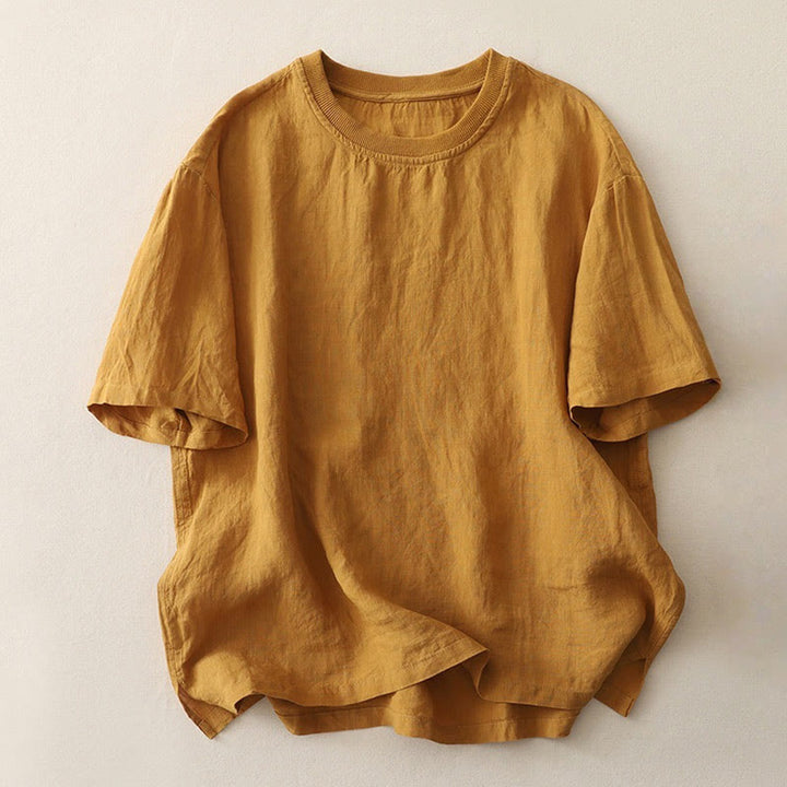 Buddha Stones Plain Threaded Crew Neck Design Damen Polyester Kurzarmhemd - Goldrute - US14， UK/AU18，EU46 (2XL) - image 12