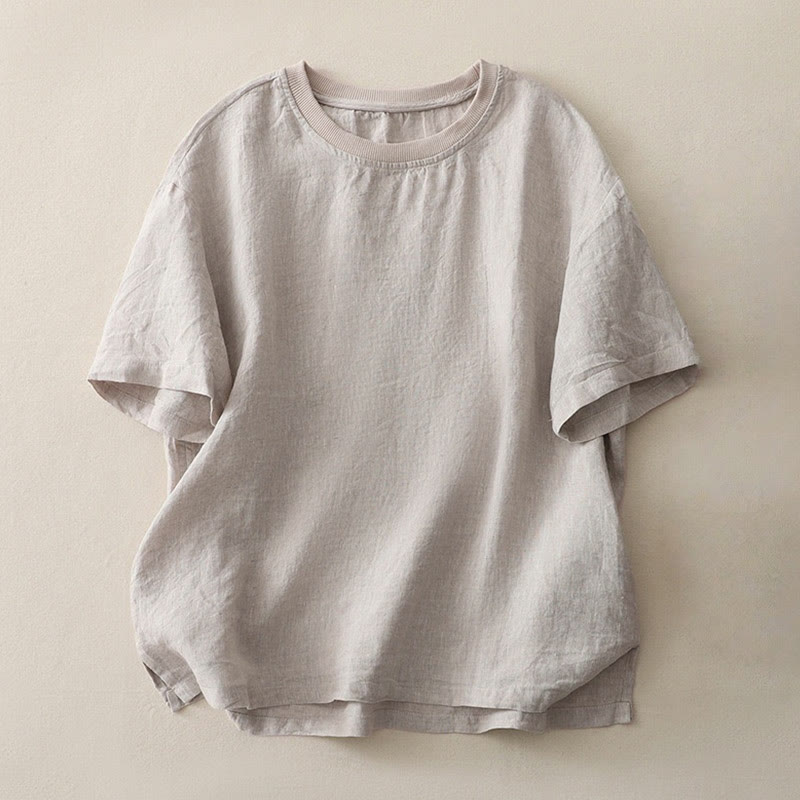 Buddha Stones Plain Threaded Crew Neck Design Damen Polyester Kurzarmhemd - Hellgrau - US14， UK/AU18，EU46 (2XL) - image 24
