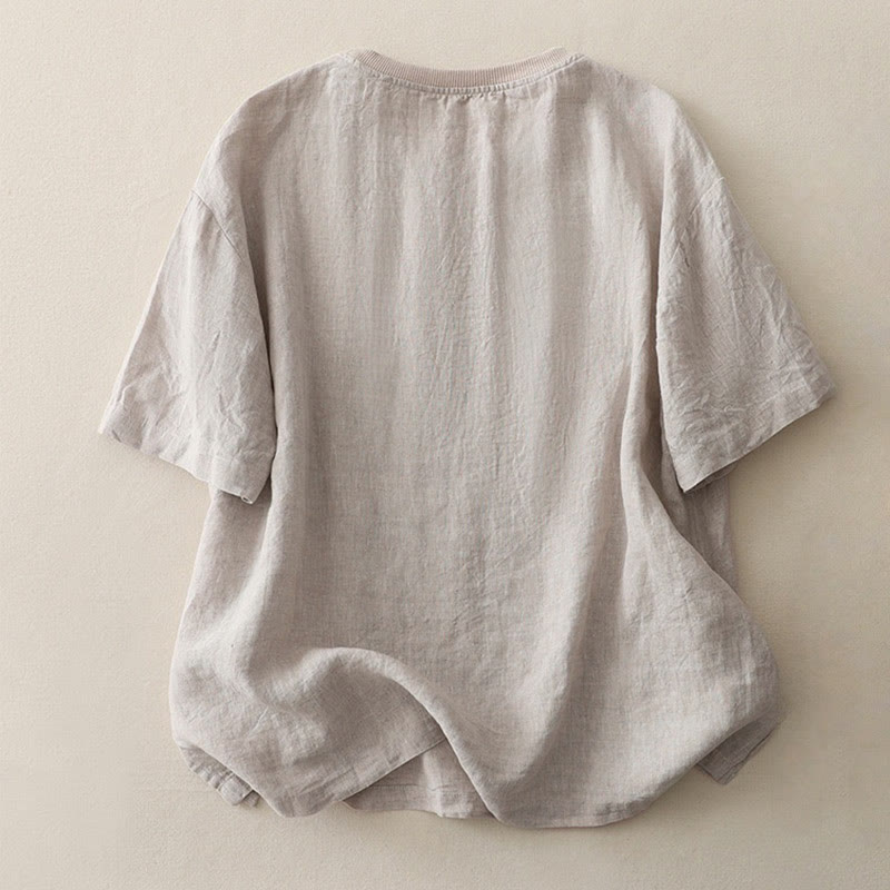 Buddha Stones Plain Threaded Crew Neck Design Damen Polyester Kurzarmhemd - image 25