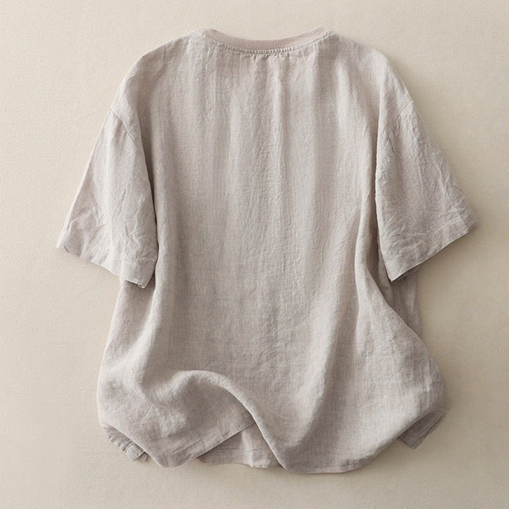 Buddha Stones Plain Threaded Crew Neck Design Damen Polyester Kurzarmhemd - image 25