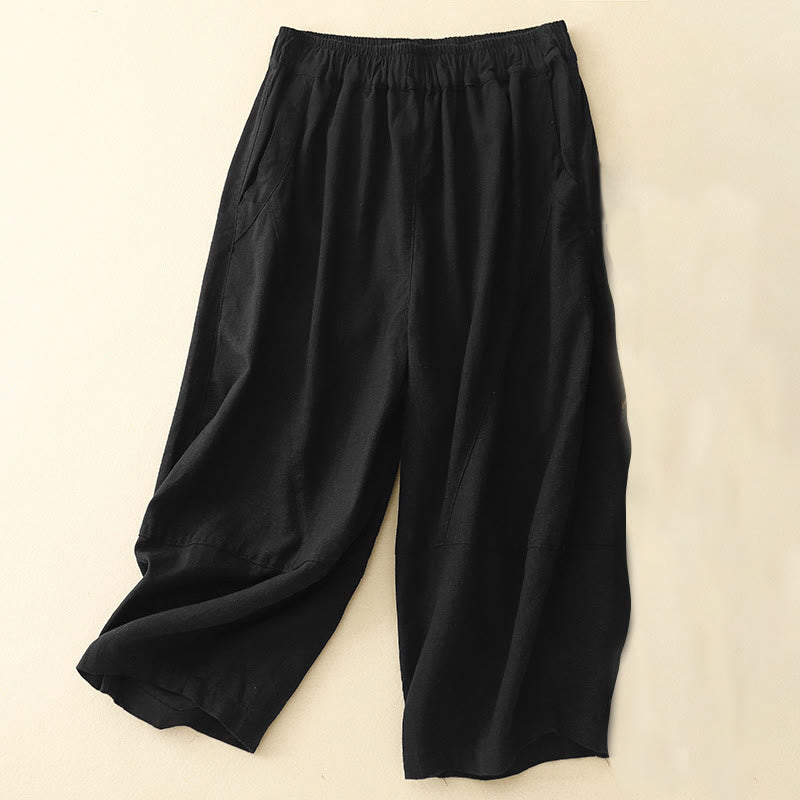 Buddha Stones Commute Casual Pure Color Damen-Baumwollhose mit weitem Bein und Taschen - Schwarz - US8-10， UK/AU12-14，EU40-42 (2XL) - image 6