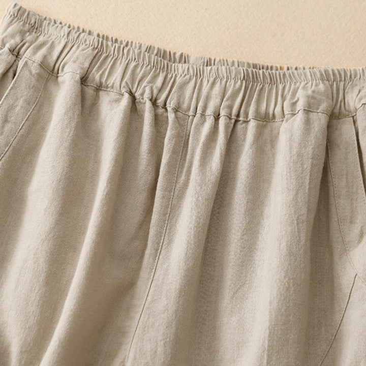 Buddha Stones Commute Casual Pure Color Damen-Baumwollhose mit weitem Bein und Taschen - image 1