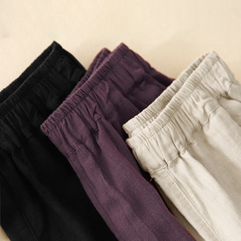 Buddha Stones Commute Casual Pure Color Damen-Baumwollhose mit weitem Bein und Taschen - image 18