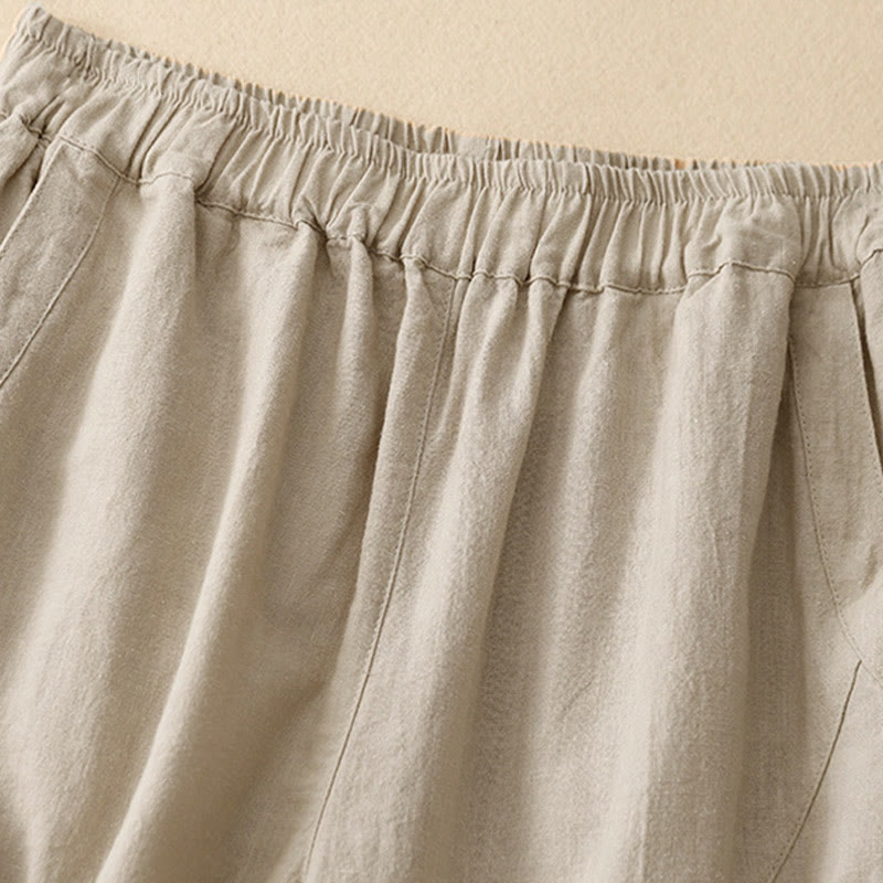 Buddha Stones Commute Casual Pure Color Damen-Baumwollhose mit weitem Bein und Taschen - image 1