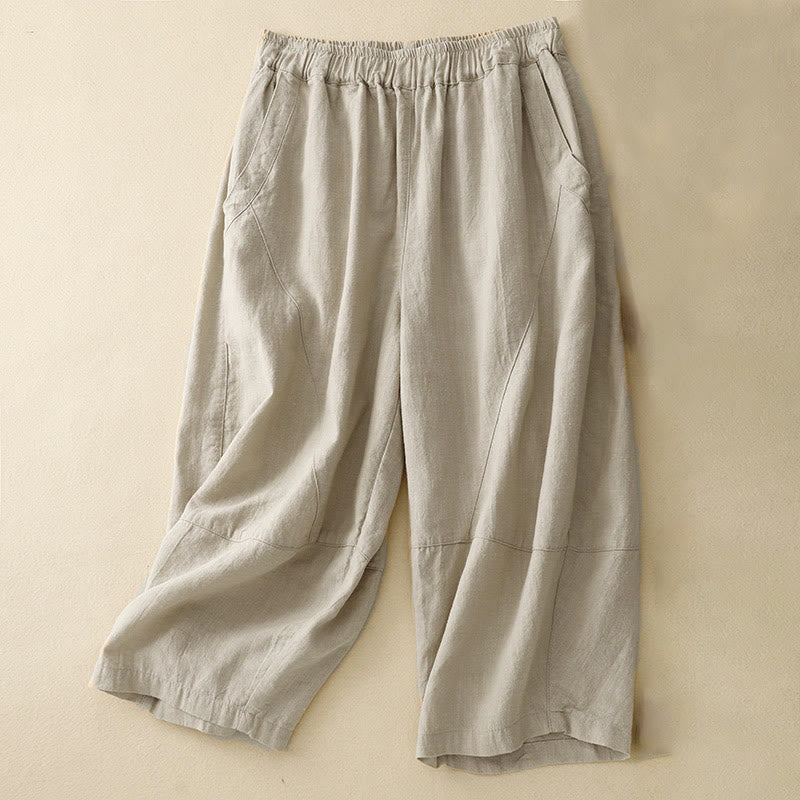 Buddha Stones Commute Casual Pure Color Damen-Baumwollhose mit weitem Bein und Taschen - Leinen - US8-10， UK/AU12-14，EU40-42 (2XL) - image 0