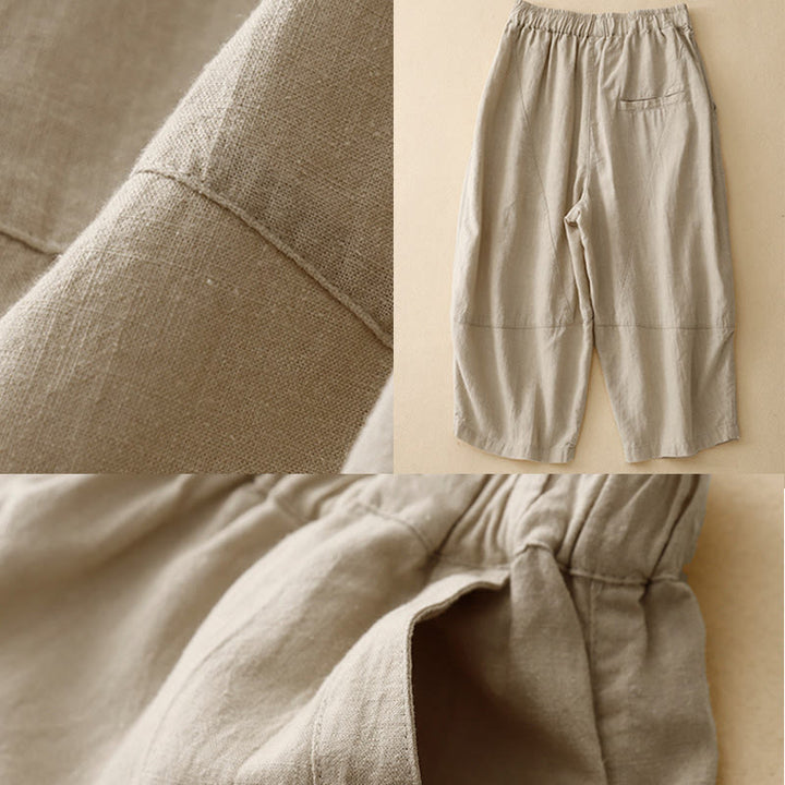 Buddha Stones Commute Casual Pure Color Damen-Baumwollhose mit weitem Bein und Taschen - image 5