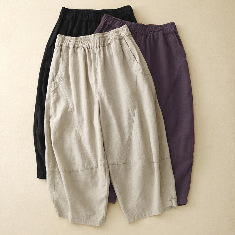 Buddha Stones Commute Casual Pure Color Damen-Baumwollhose mit weitem Bein und Taschen - image 17