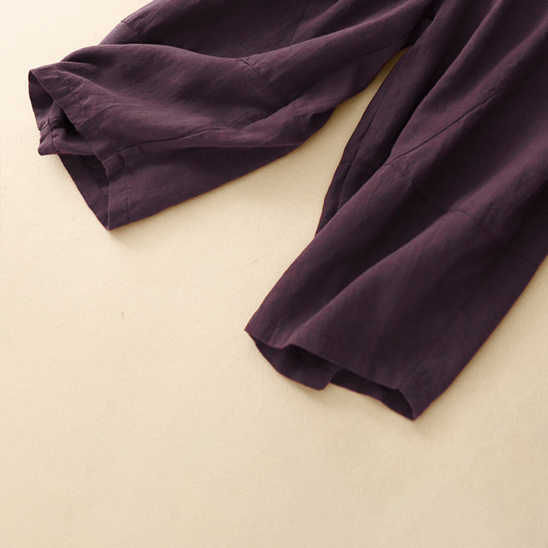 Buddha Stones Commute Casual Pure Color Damen-Baumwollhose mit weitem Bein und Taschen - image 14