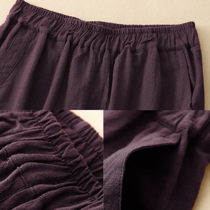 Buddha Stones Commute Casual Pure Color Damen-Baumwollhose mit weitem Bein und Taschen - image 15