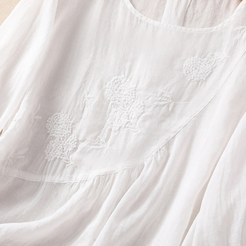 Damen-Baumwoll-Leinen-Shirt mit halben Ärmeln und Buddha Stones -Stickerei, Blumenmuster und Rundhalsausschnitt. - image 13