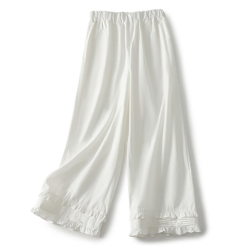 Buddha Stones Artistic Commute Pure Color Rüschensaum-Design Damenhose aus Baumwollleinen mit Taschen - image 7