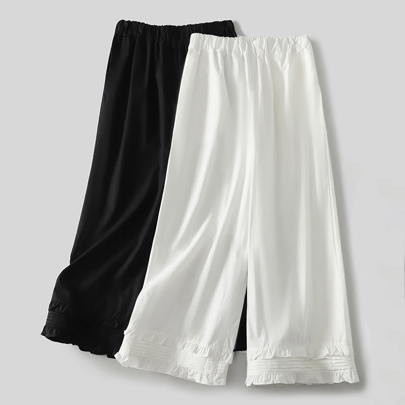 Buddha Stones Artistic Commute Pure Color Rüschensaum-Design Damenhose aus Baumwollleinen mit Taschen - image 13