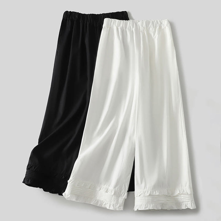 Buddha Stones Artistic Commute Pure Color Rüschensaum-Design Damenhose aus Baumwollleinen mit Taschen - image 13