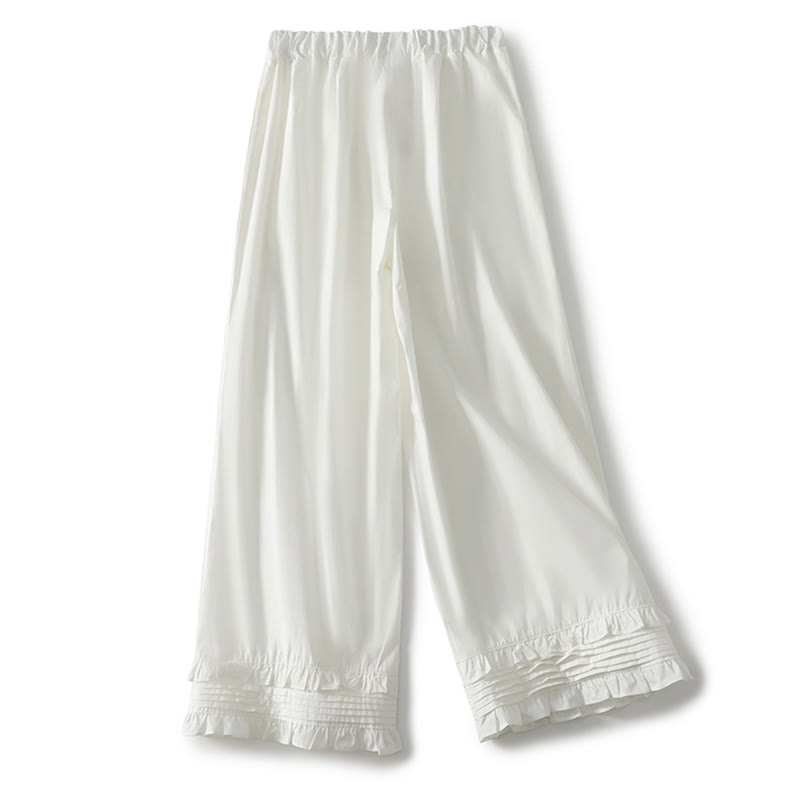 Buddha Stones Artistic Commute Pure Color Rüschensaum-Design Damenhose aus Baumwollleinen mit Taschen - image 8