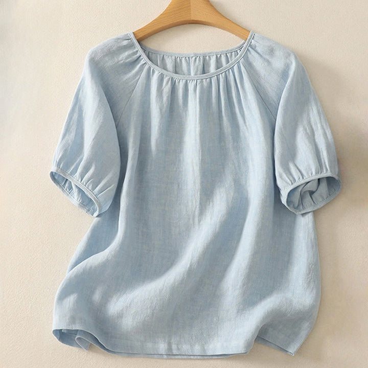 Buddha Stones Lässiges Sommer-T-Shirt aus einfarbiger Baumwolle mit Rundhalsausschnitt für Damen, kurzärmelig