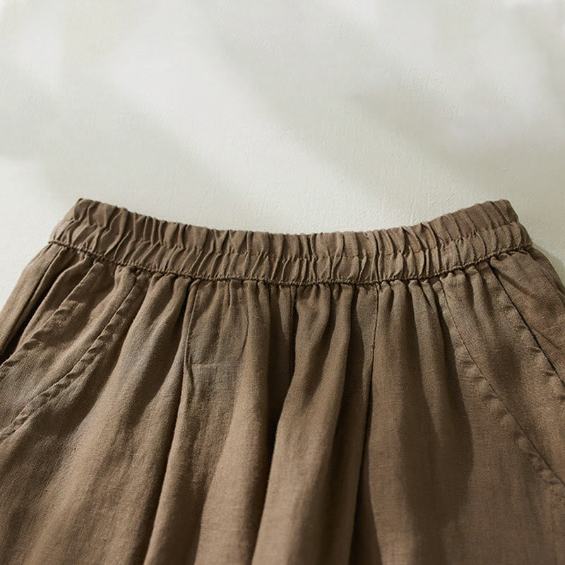 Buddha Stones Commute Pure Color High Waist Damen Haremshose aus Baumwolle und Leinen mit Taschen - image 1