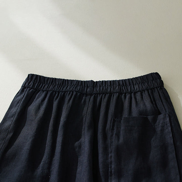 Buddha Stones Commute Pure Color High Waist Damen Haremshose aus Baumwolle und Leinen mit Taschen - image 18