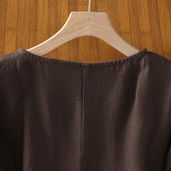Buddha Stones Lässiges Sommer-T-Shirt aus einfarbigem Rundhalsausschnitt für Damen aus Baumwolle mit kurzen Ärmeln - image 16