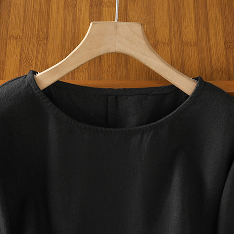 Buddha Stones Lässiges Sommer-T-Shirt aus einfarbigem Rundhalsausschnitt für Damen aus Baumwolle mit kurzen Ärmeln - image 22