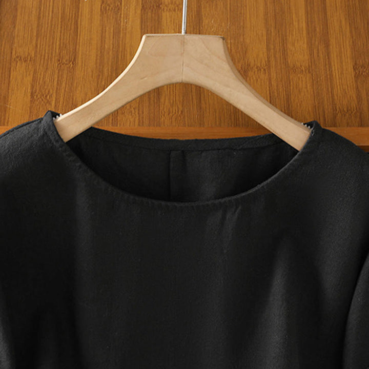 Buddha Stones Lässiges Sommer-T-Shirt aus einfarbigem Rundhalsausschnitt für Damen aus Baumwolle mit kurzen Ärmeln - image 22