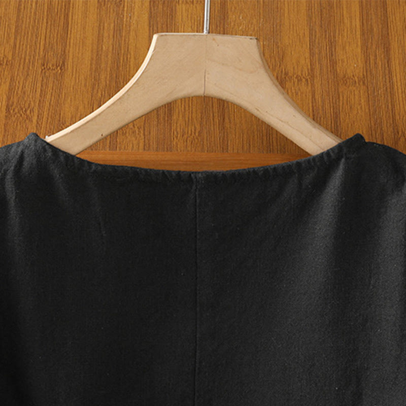 Buddha Stones Lässiges Sommer-T-Shirt aus einfarbigem Rundhalsausschnitt für Damen aus Baumwolle mit kurzen Ärmeln - image 23