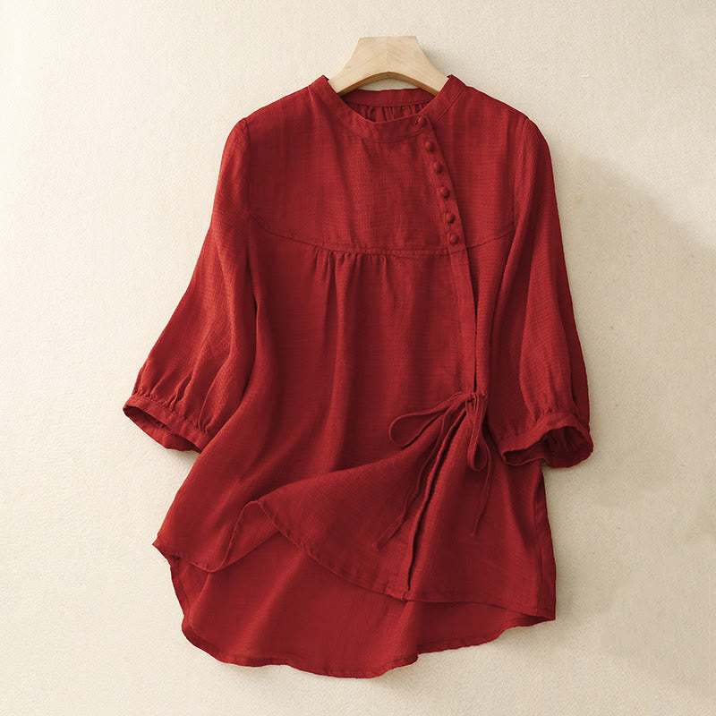 Damenbluse mit Dreiviertelärmeln und Schnürknöpfen im Buddha Stones -Design - Purpurrot - US14, UK/AU18, EU46 (2XL) - image 15