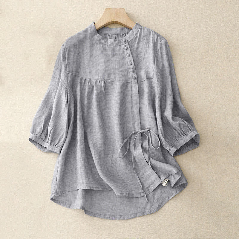 Damenbluse mit Dreiviertelärmeln und Schnürknöpfen im Buddha Stones -Design - Hellblau - US14, UK/AU18, EU46 (2XL) - image 0