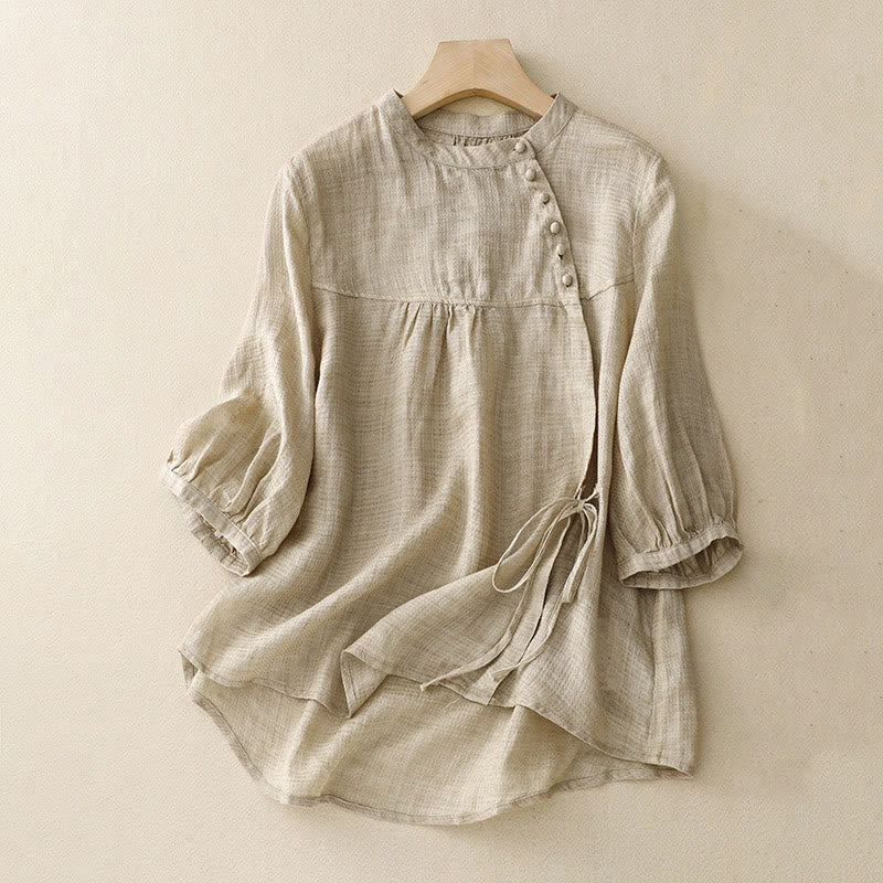 Damenbluse mit Dreiviertelärmeln und Schnürknöpfen im Buddha Stones -Design - Weizen - US14, UK/AU18, EU46 (2XL) - image 6