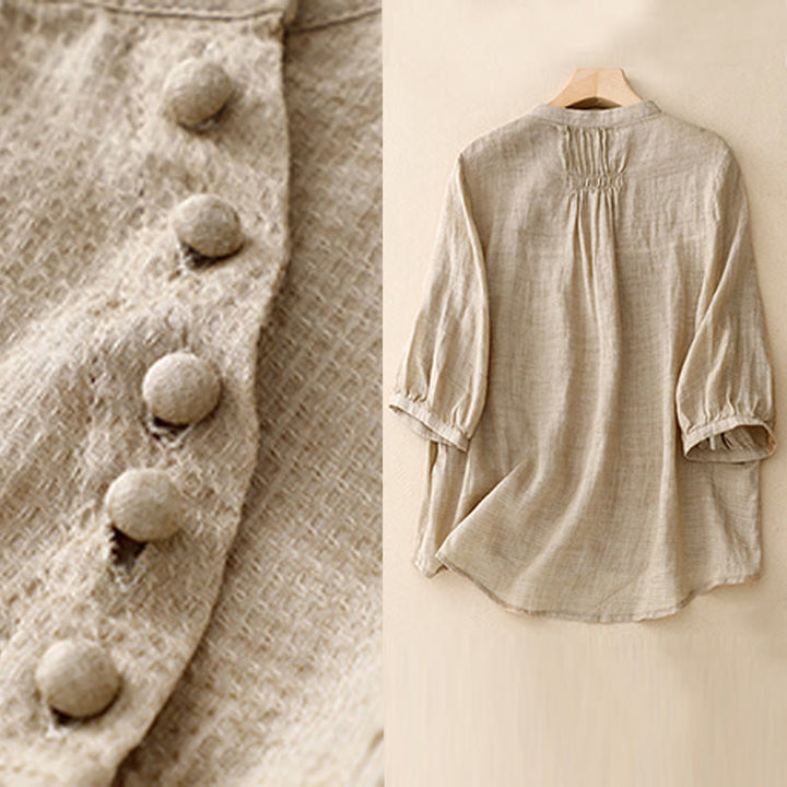 Damenbluse mit Dreiviertelärmeln und Schnürknöpfen im Buddha Stones -Design - image 12