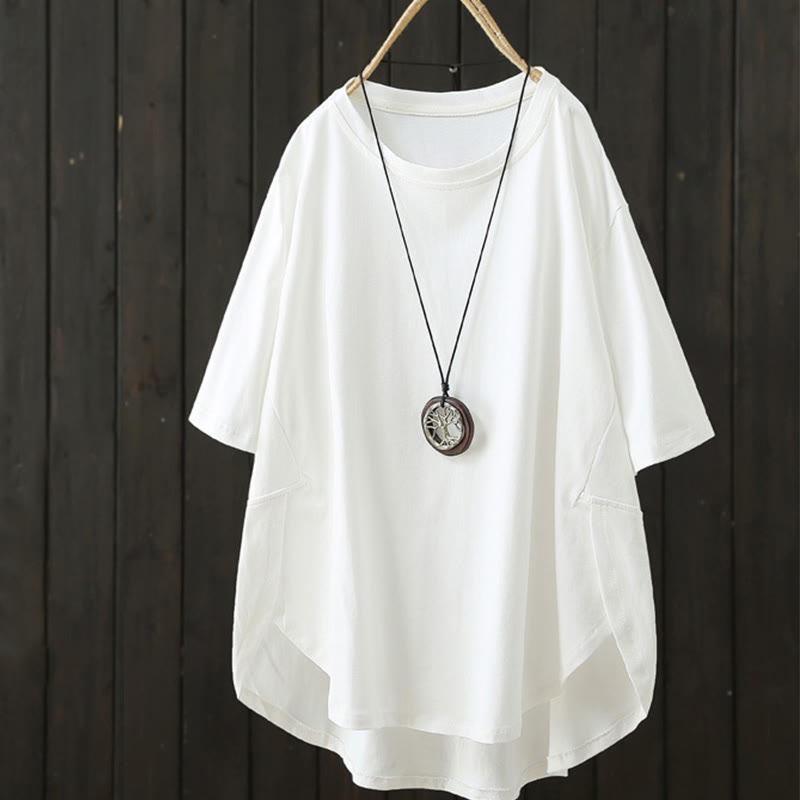Buddha Stones Lässiges, lockeres Sommer-T-Shirt aus schlichter Baumwolle mit Rundhalsausschnitt für Damen - Weiß - US14， UK/AU18，EU46 (2XL) - image 2