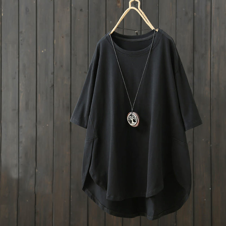 Buddha Stones Lässiges, lockeres Sommer-T-Shirt aus schlichter Baumwolle mit Rundhalsausschnitt für Damen - Schwarz - US14， UK/AU18，EU46 (2XL) - image 13
