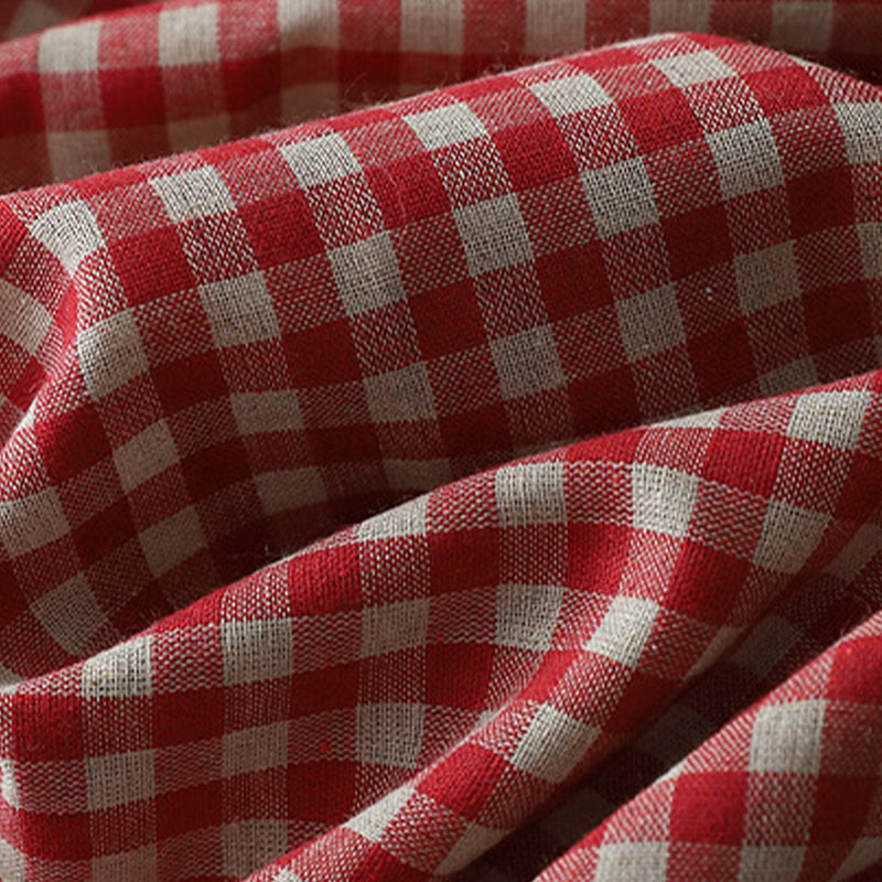 Buddha Stones Lässiges Midikleid aus Baumwolle mit Vintage-Karomuster, Revers und kurzen Ärmeln und Taschen - image 13