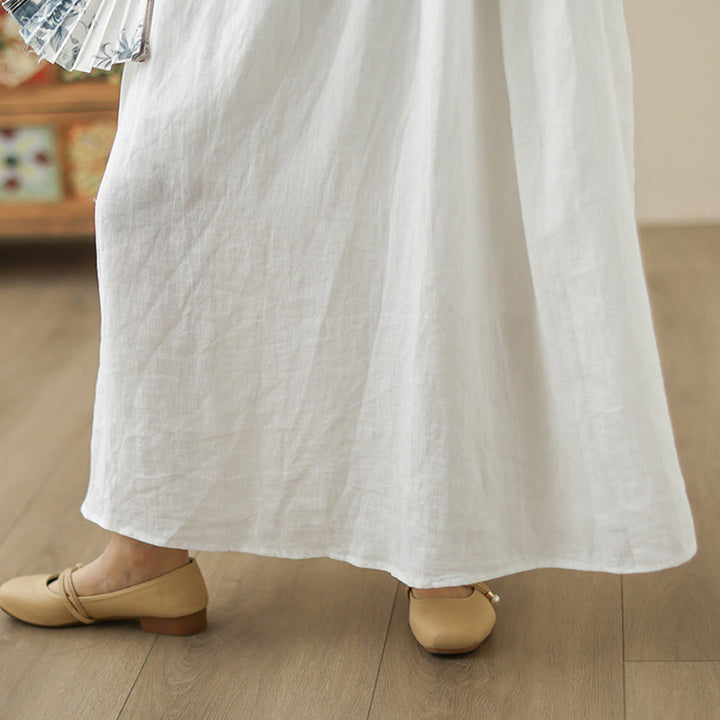 Buddha Stones FloralWhite Lässiges, ärmelloses Midikleid aus Baumwolle mit Knöpfen auf der Rückseite und Taschen - image 12