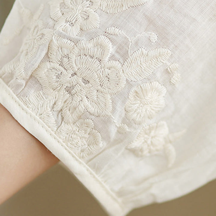 Buddha Stones – Beiges, lässiges Midikleid aus Baumwolle und Leinen mit Dreiviertelärmeln und Taschen - image 9