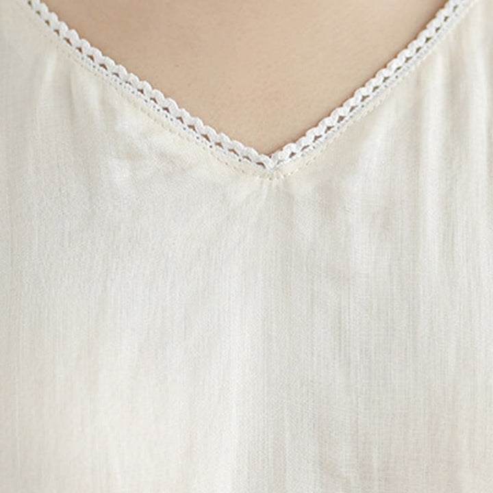 Buddha Stones – Beiges, lässiges Midikleid aus Baumwolle und Leinen mit Dreiviertelärmeln und Taschen - image 7