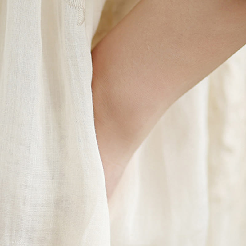 Buddha Stones – Beiges, lässiges Midikleid aus Baumwolle und Leinen mit Dreiviertelärmeln und Taschen - image 8